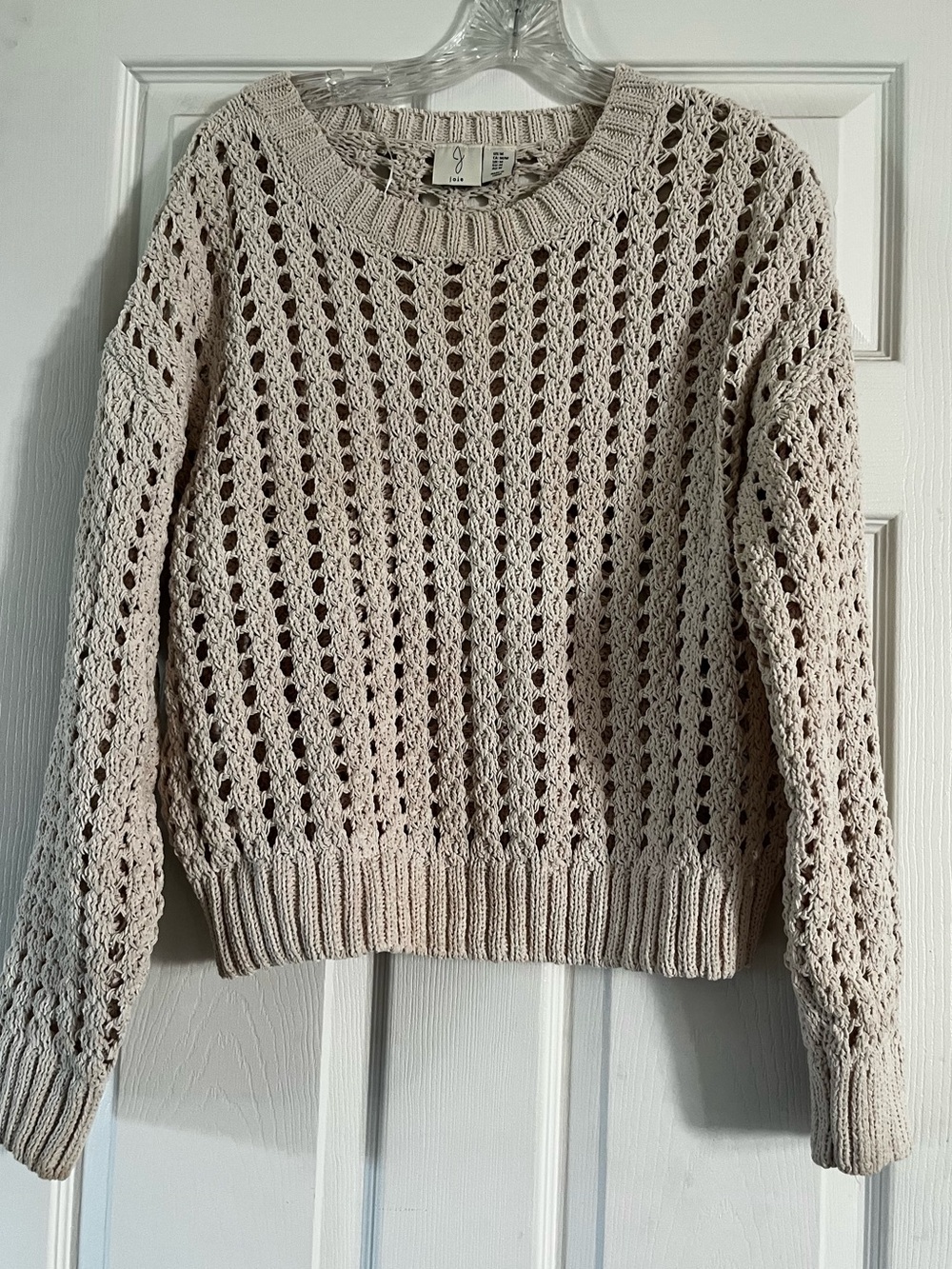 Joie Open-Knit Crewneck Sweater in Light Beige